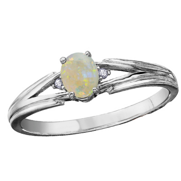 10K White Gold Diamond and Opal Ring