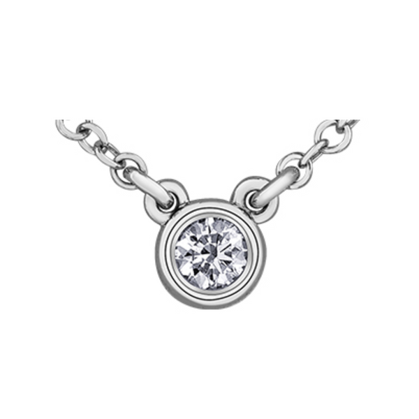 14K White Gold Canadian Diamond Bezel Set Necklace with Adjustable Chain