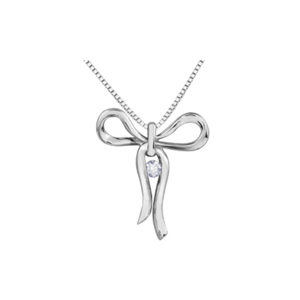 Sterling Silver Canadian Diamond Bow Pendant on Chain