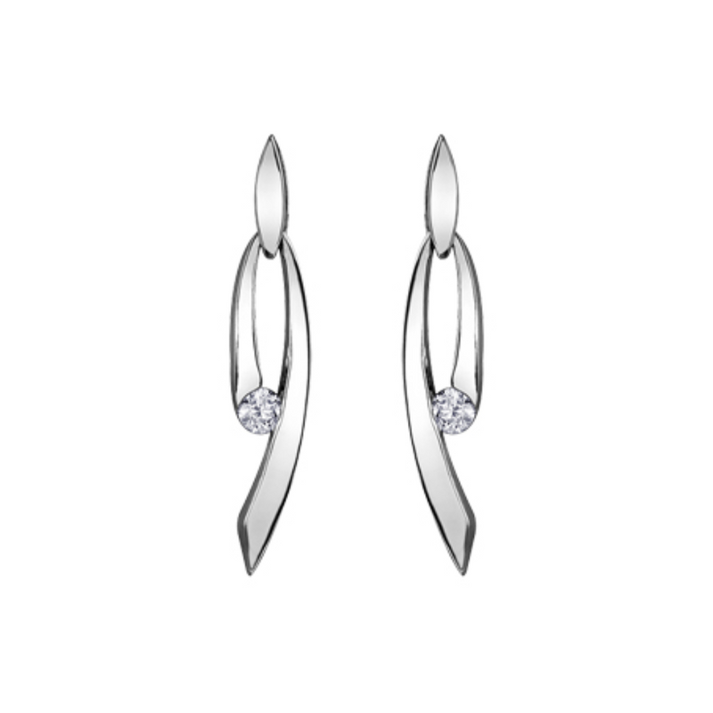 10K White Gold Canadian Diamond Drop Earrings