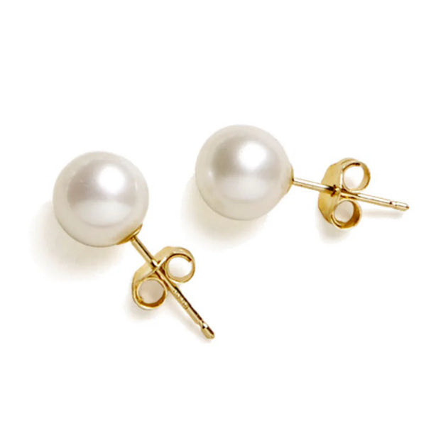 14K Yellow Gold Pearl Stud Earrings