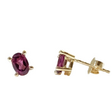 10K Yellow Gold Oval Rhodolite Garnet Stud Earrings