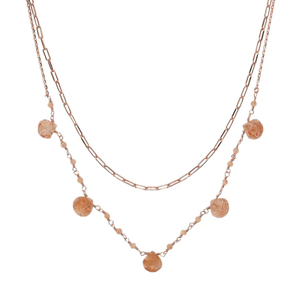 Bronzallure 18K Rose Gold Plated Multistrand Necklace with Pink Stones