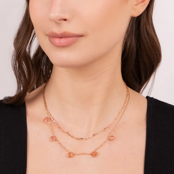 Bronzallure 18K Rose Gold Plated Multistrand Necklace with Pink Stones