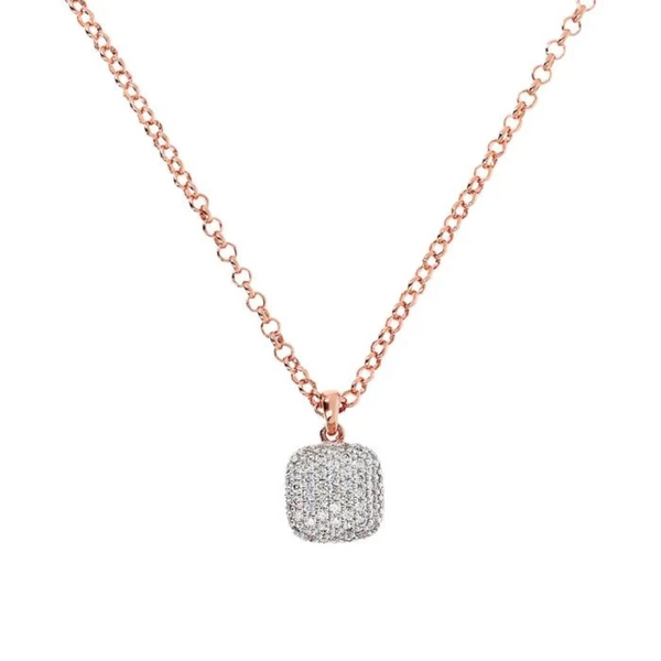 Bronzallure 18K Rose Gold Plated Necklace with White Zirconia Pendant
