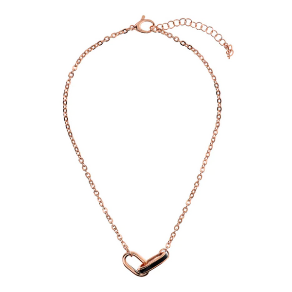 Bronzallure 18K Rose Gold Plated Necklace with Enamelled Black Oval Links
