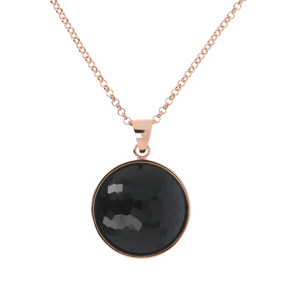 Bronzallure 18K Rose Gold Plated Necklace with a Round Black Onyx Pendant
