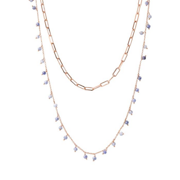 Bronzallure 18K Rose Gold Plated 2 Strand Rosary and Paperlink Necklace