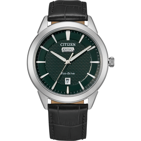 Citizen Eco-Drive Watch with Green Dial and Leather Strap