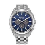 Citizen Eco-Drive Silver Tone Watch with Blue Dial