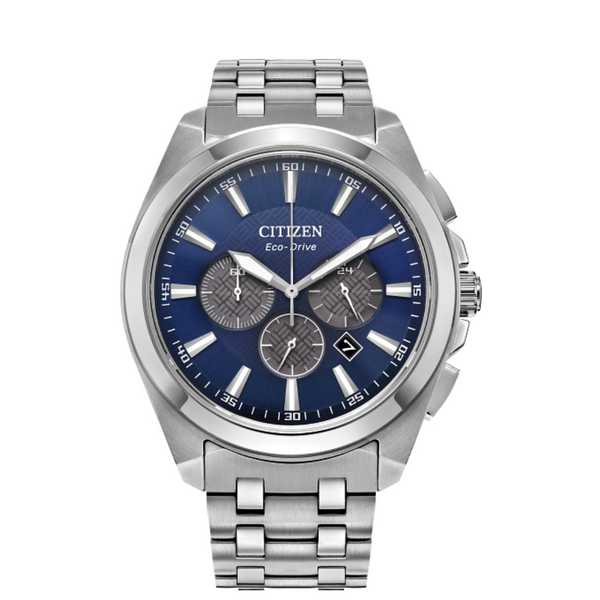Citizen Eco-Drive Silver Tone Watch with Blue Dial