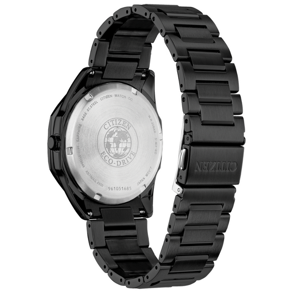 Citizen Eco-Drive Black Octagonal Watch with Diamond Accents