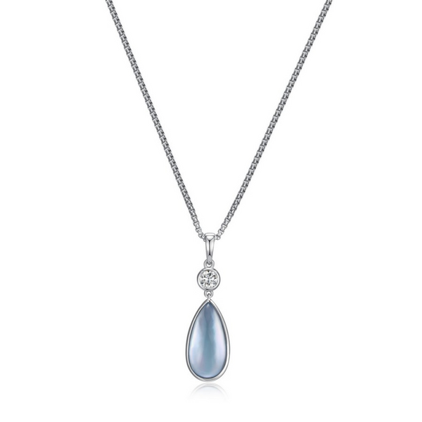 Elle Jewelry 'Ethereal Drops" Blue Topaz and Mother of Pearl Pendant with Adjustable Chain