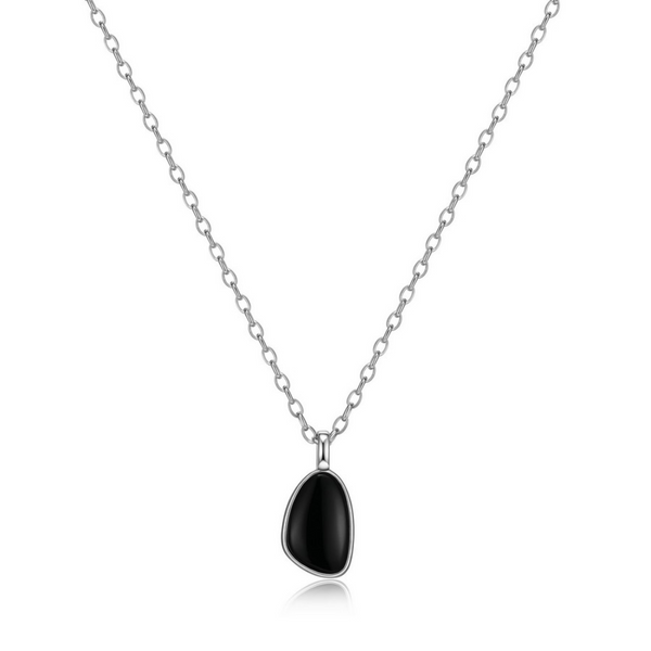 Elle "Pebble" Necklace with Black Agate Stone