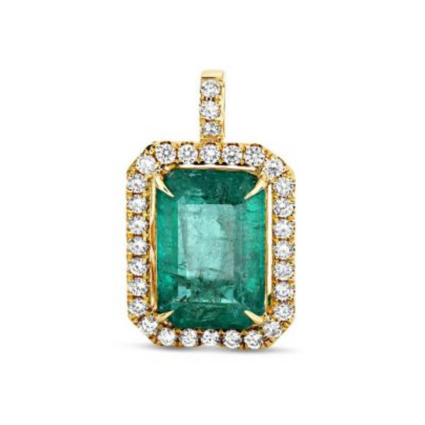 18K Yellow Gold Diamond & Emerald Halo Pendant