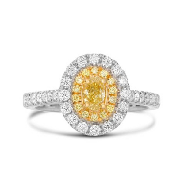 18K Yellow & White Gold .75ctw Double Yellow Diamond Halo Ring