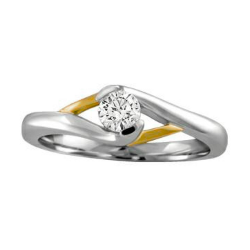 14K White & Yellow Gold .25ctw Candian Diamond Solitaire with Semi Bezel Setting