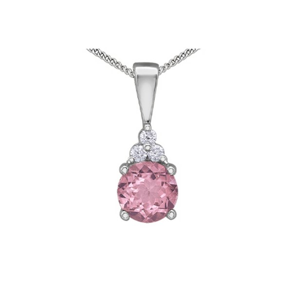 10K White Gold Diamond & Pink Tourmaline Pendant on Chain