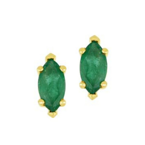 10K Yellow Gold Marquise Emerald Stud Earrings