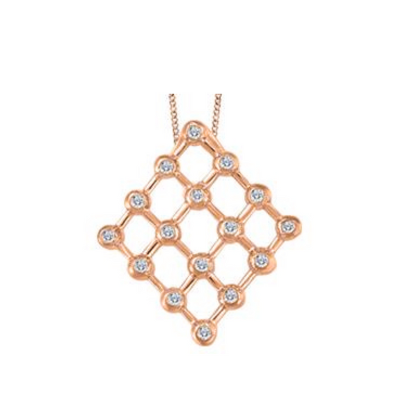 10K Rose Gold Lattice Diamond Pendant with Chain