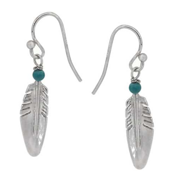 Sterling Silver Feather Earrings with Green Beads