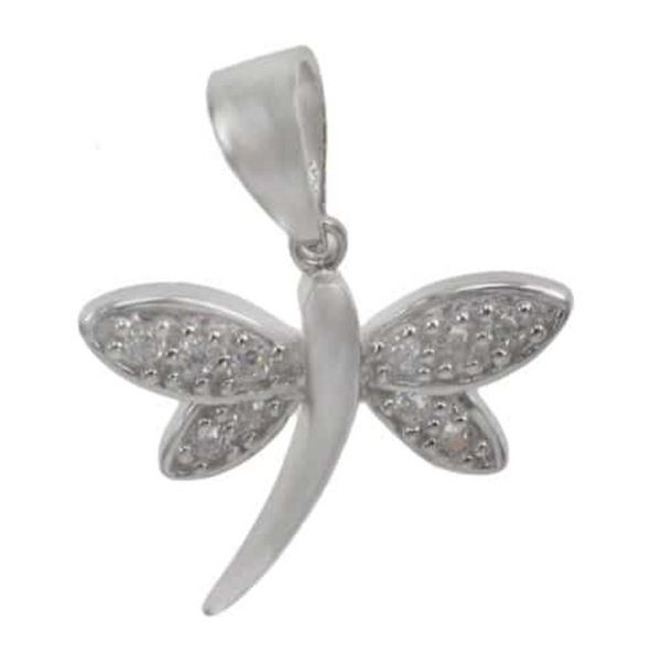 Sterling Silver Dragonfly Pendant with Cubic Zirconia