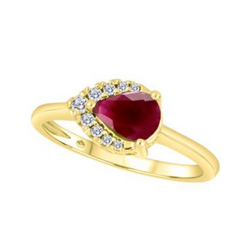 10K Yellow Gold .077ctw Canadian Diamond & Pear Shaped Ruby Ring