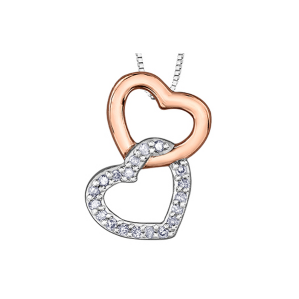 10K White and Rose Gold Diamond Heart Pendant on Chain