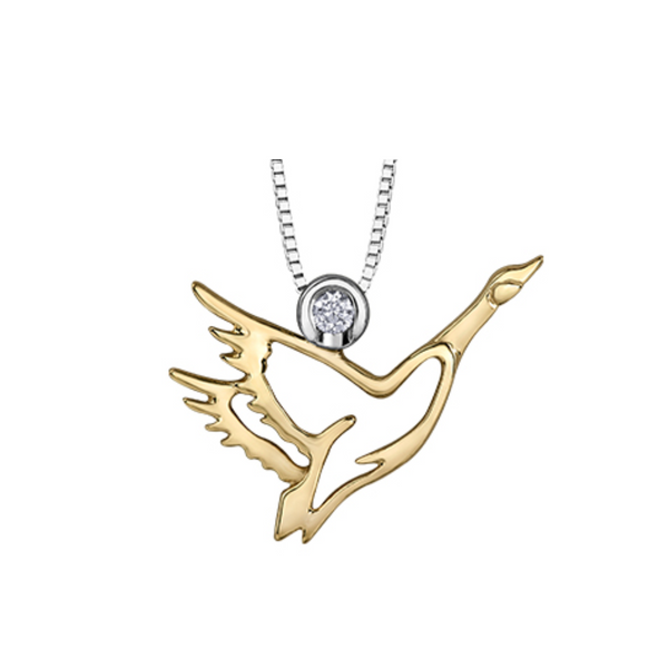 10K Yellow Gold & Sterling Silver Canadian Diamond Goose Pendant on Chain