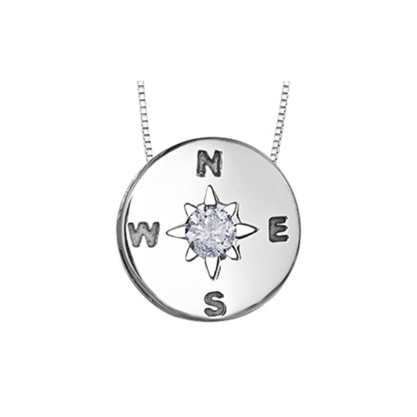 Sterling Silver Canadian Diamond Compass Pendant on Chain