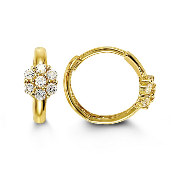 14K Yellow Gold Baby Hoops with Cubic Zirconia Flowers