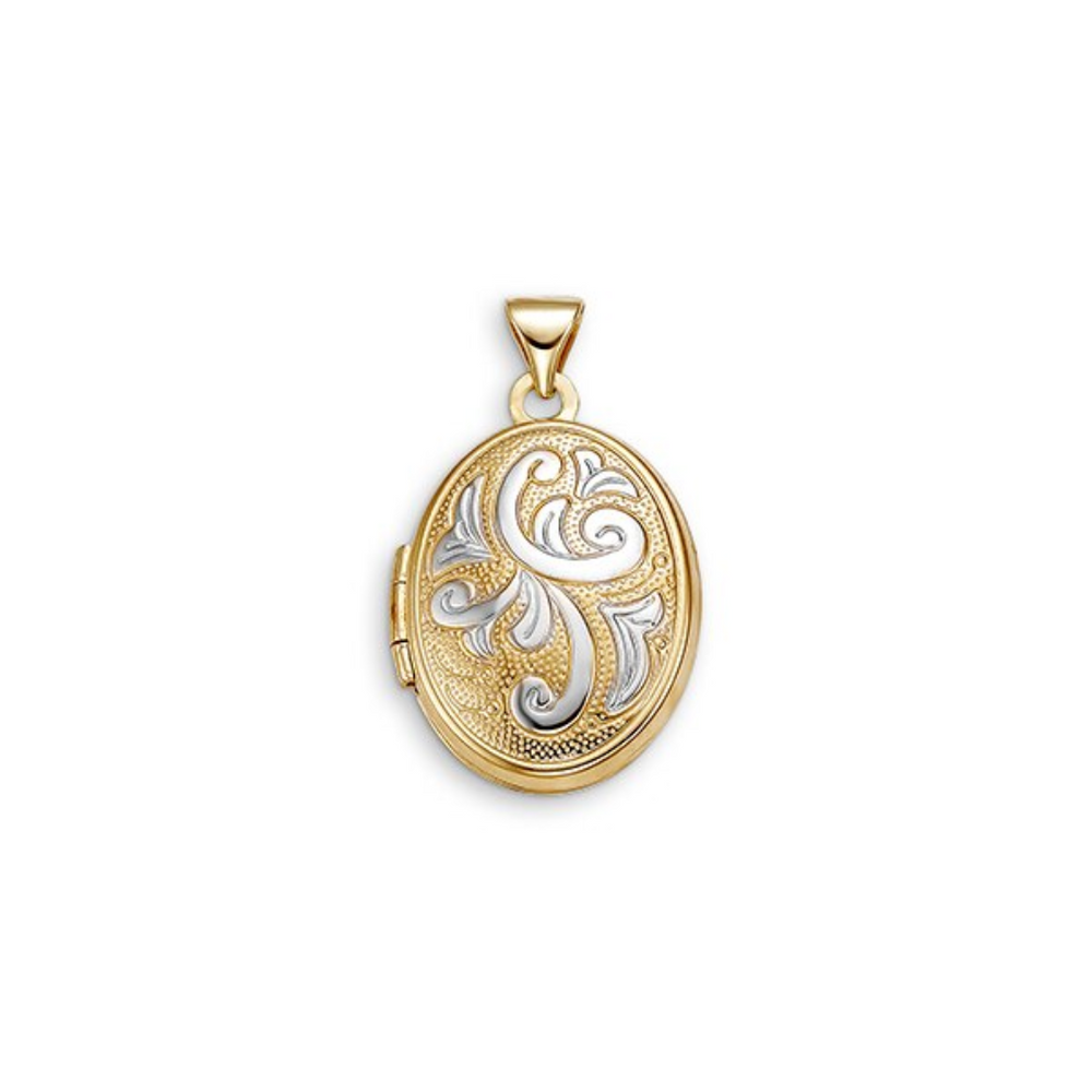 10K Yellow White Gold Locket Art Deco Design Hinged S300310