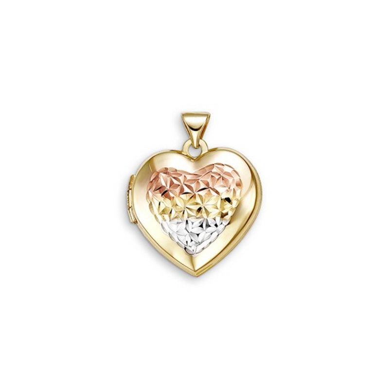 10K Yellow Gold Heart Shape Tri-Gold Locket