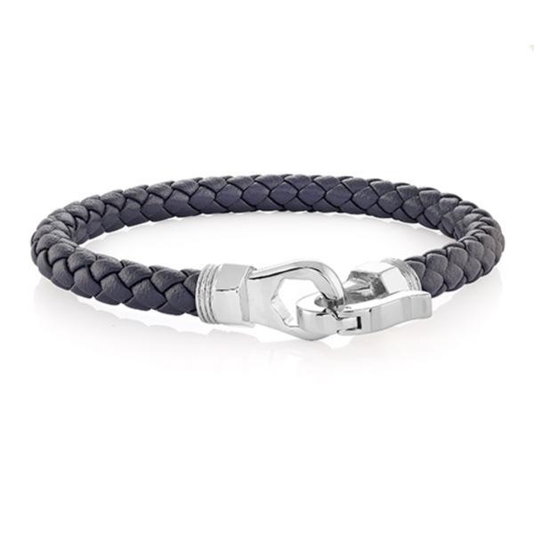 Italgem Navy Leather Bracelet with Hook Clasp