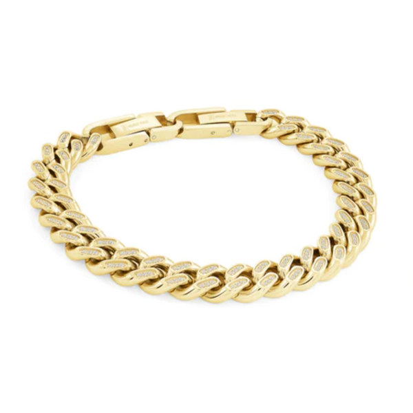 Italgem Gold Plated Cuban Link Bracelet with Cubic Zirconia Accents