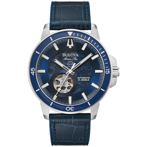 Bulova Marine Automatic Watch with Navy Dial & Leather Strap