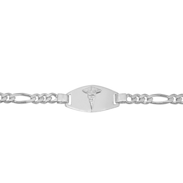 Sterling Silver 7.5" Figaro Link Medic Alert Bracelet