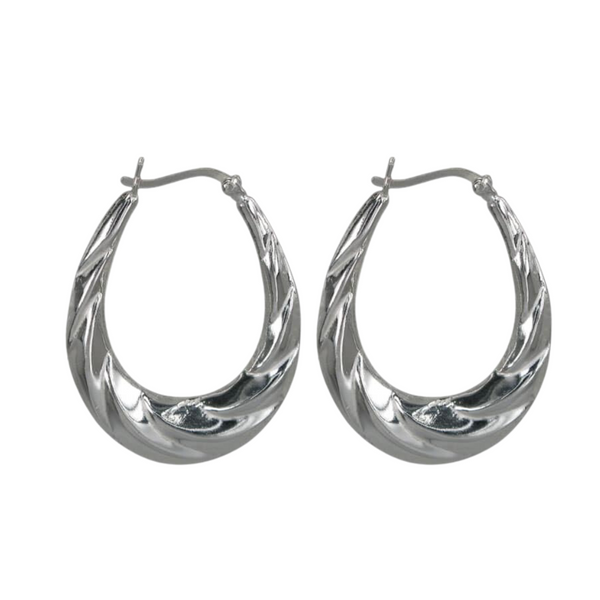 Sterling Silver Oval Shaped Patterned Hoop Earrings