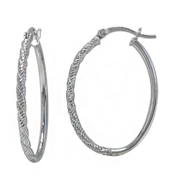 Sterling Silver Textured Oval Hoops