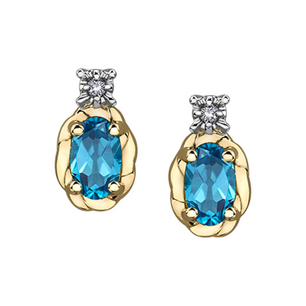 10K Yellow Gold Diamond & Blue Topaz Stud Earrings