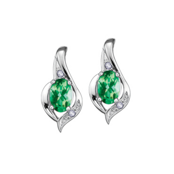 10K White Gold Diamond & Emerald Stud Earrings
