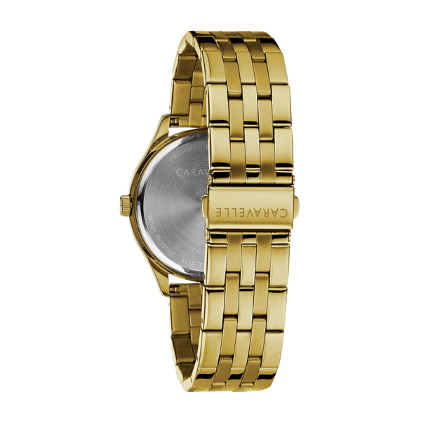 Caravelle Dress Gold Tone Watch with Black Dial