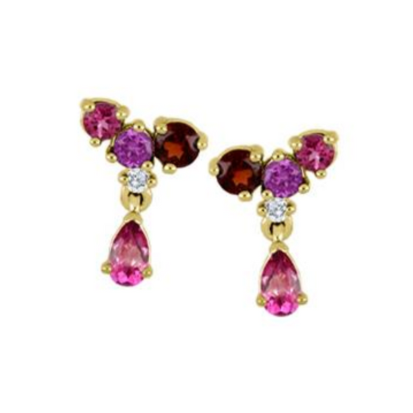 10K Yellow Gold Diamond & Multi Gemstone Dangle Earrings