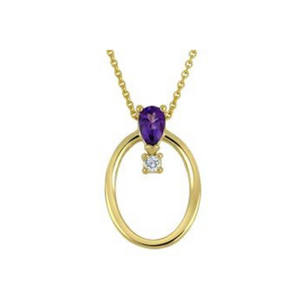 10K Yellow Gold Diamond & Ametthyst Oval Pendant on Chain