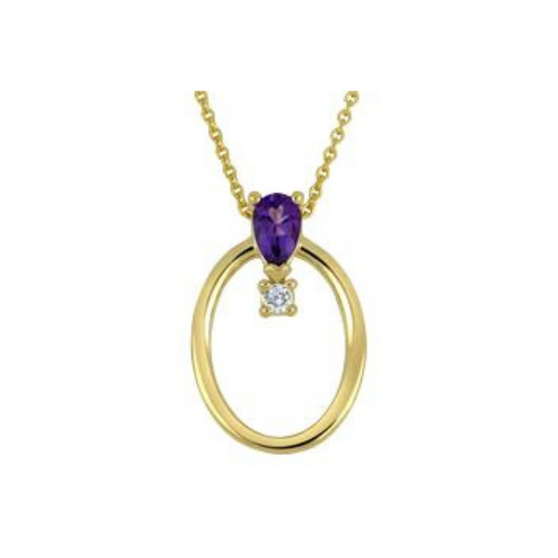 10K Yellow Gold Diamond & Ametthyst Oval Pendant on Chain