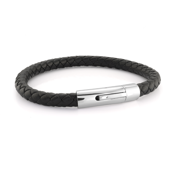 Italgem Black Leather Bracelet with Push Clasp