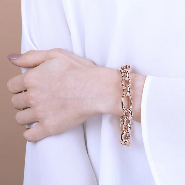 Bronzallure 18K Rose Gold Plated Oval Rolo Bracelet