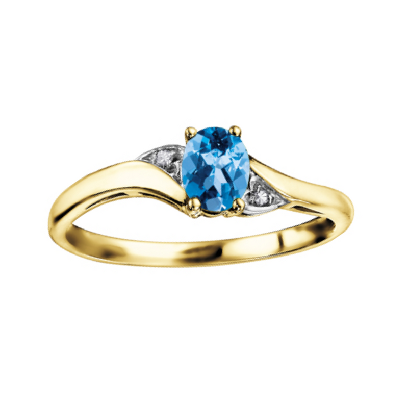 10K Yellow Gold Diamond & Blue Topaz Ring