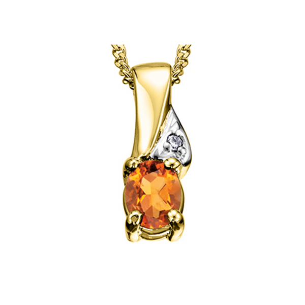 10K Yellow Gold Diamond & Citrine Pendant with Chain