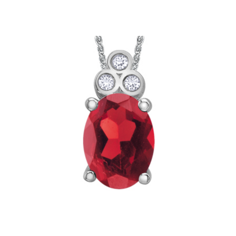 10K White Gold Diamond and Garnet Pendant on Chain